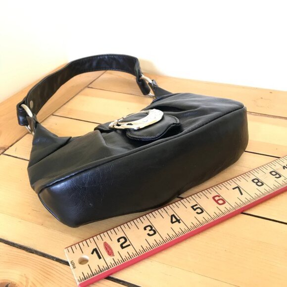 Black Faux Leather Mini Bag Purse with Silver-tone Rhinestone Buckle - Picture 4 of 9